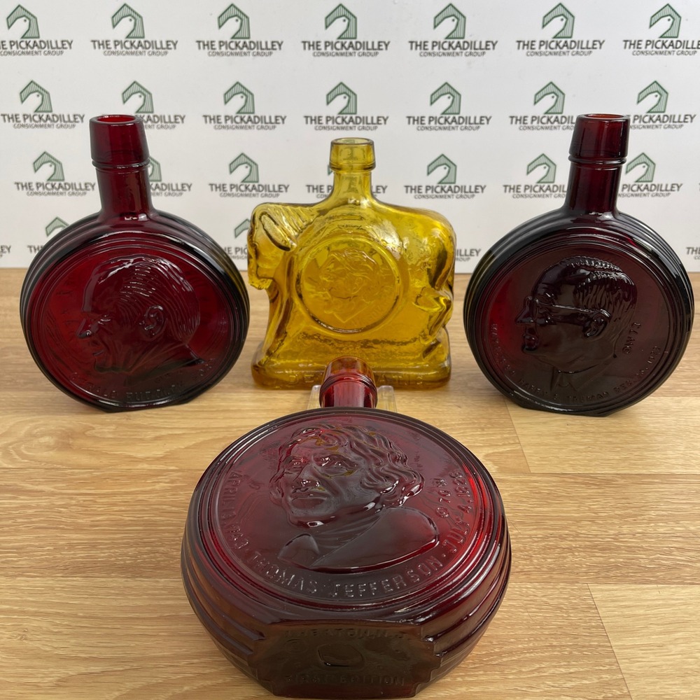 Vintage Wheaton Glass Presidential Decanter Set Ruby Red Amber 4pc Collection